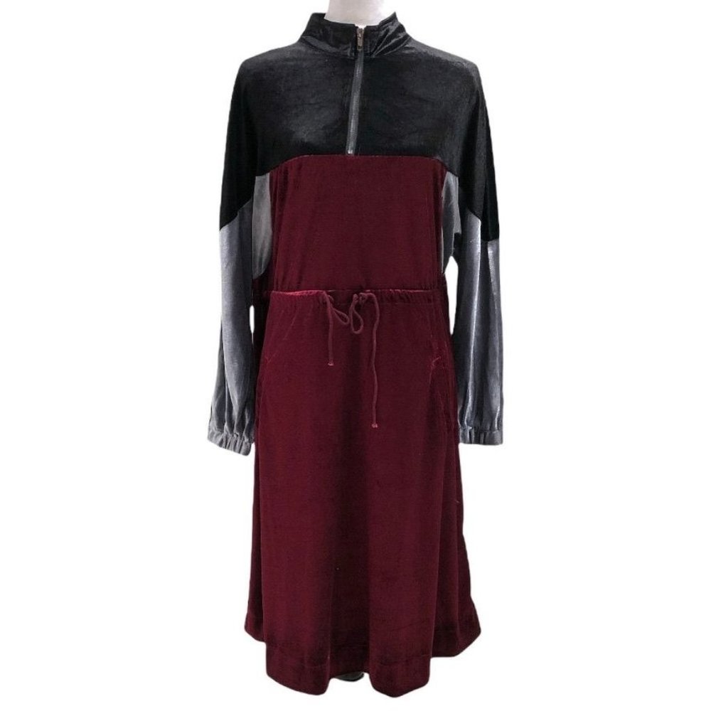 Mauve Sporty Dress Velour Velvet Sweater Womens Medium Mock Neck Long Sleeve